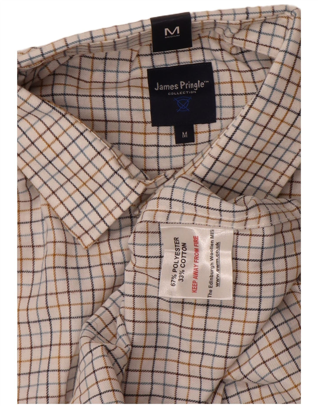 Camicia da uomo in flanella James Pringle Poliestere a quadri bianco sporco medio