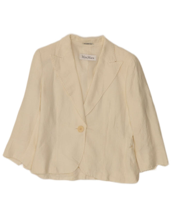 Giacca blazer da donna Max Mara a 3 bottoni e 1 bottone UK 10 piccola in lino bianco sporco