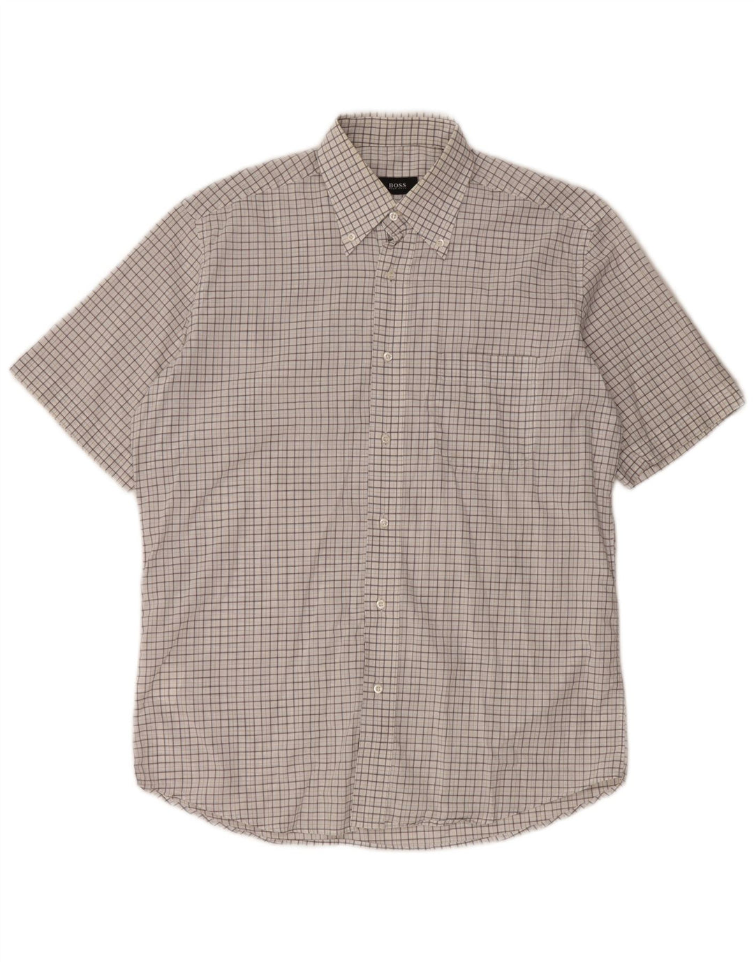 Camicia a maniche corte da uomo HUGO BOSS taglia 40 15 3/4 cotone medio a quadri bianco