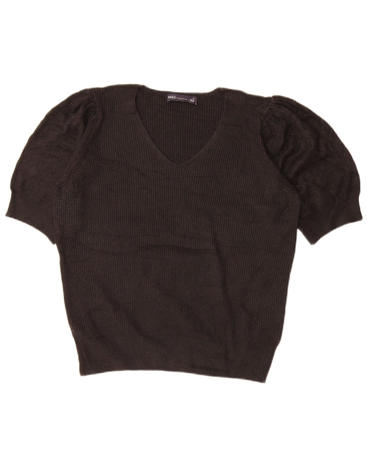 Maglione maglione con scollo a V da donna Marks & Spencer UK 14 medio nero