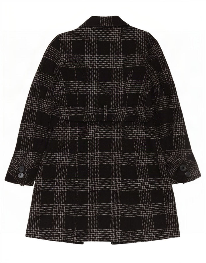 Cappotto doppiopetto da donna Jane Norman US 8 lana a quadri neri medi