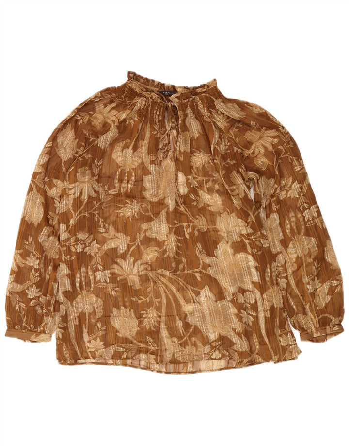 MARKS & SPENCER Womens Oversized Blouse Top UK 14 Large Brown Floral