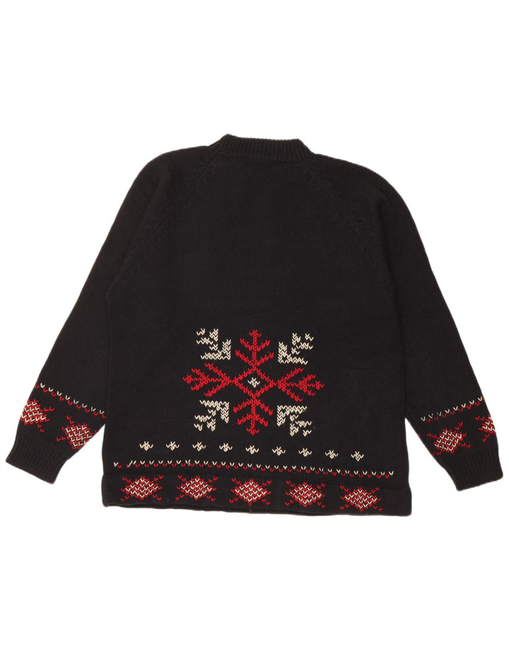 Maglione vintage da uomo con collo alto e maglione medio nero Fair Isle Natale