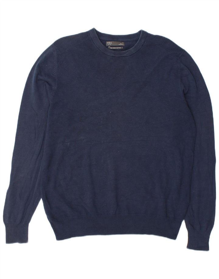 Maglione maglione girocollo da uomo Marks & Spencer cotone medio blu navy