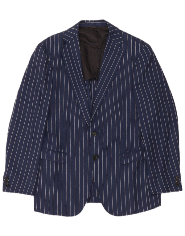 Giacca blazer da uomo a 2 bottoni Burberry IT 48 media lana gessata blu navy