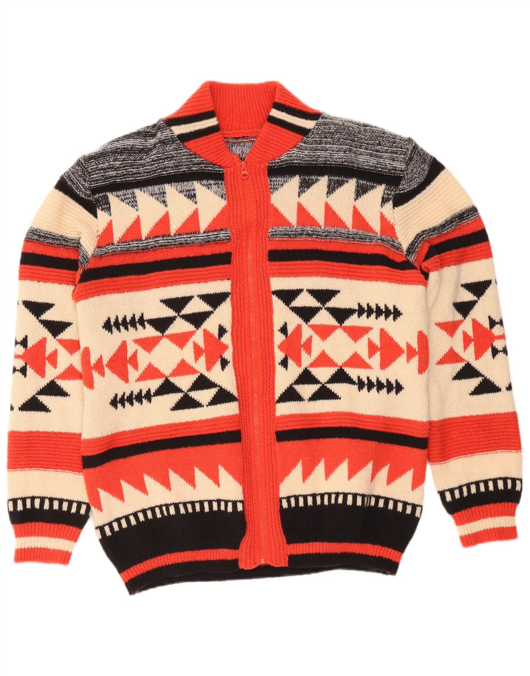 Maglione cardigan da uomo vintage grande poliestere geometrico multicolore