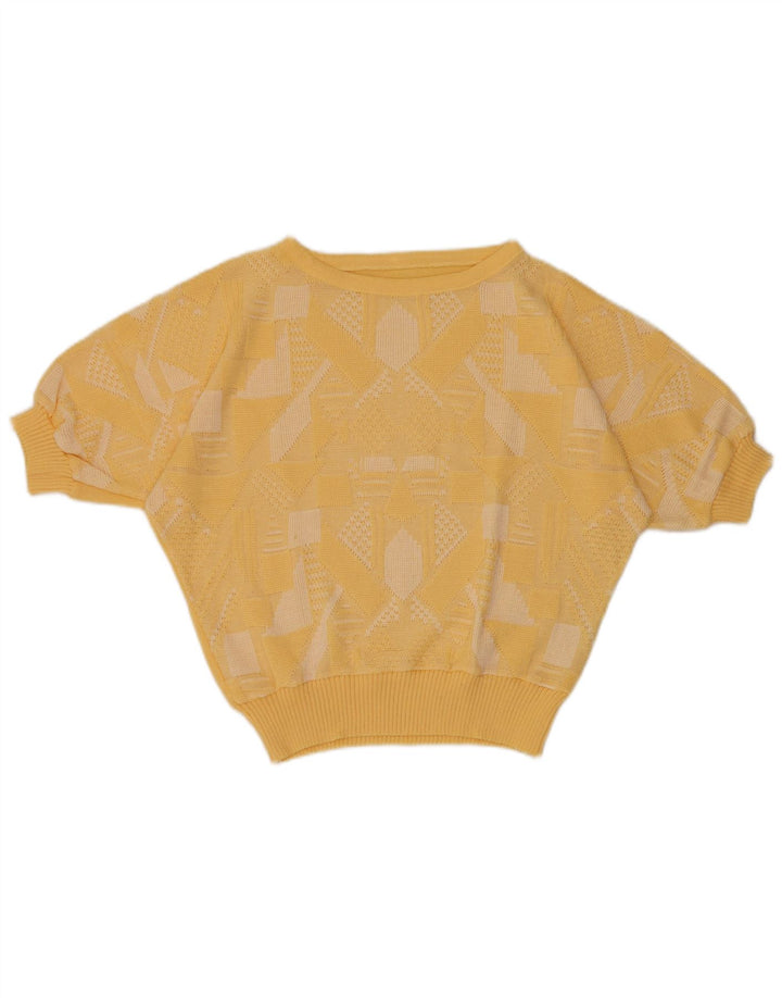 Maglione vintage da donna con scollo a barca EU 40 Giallo medio geometrico