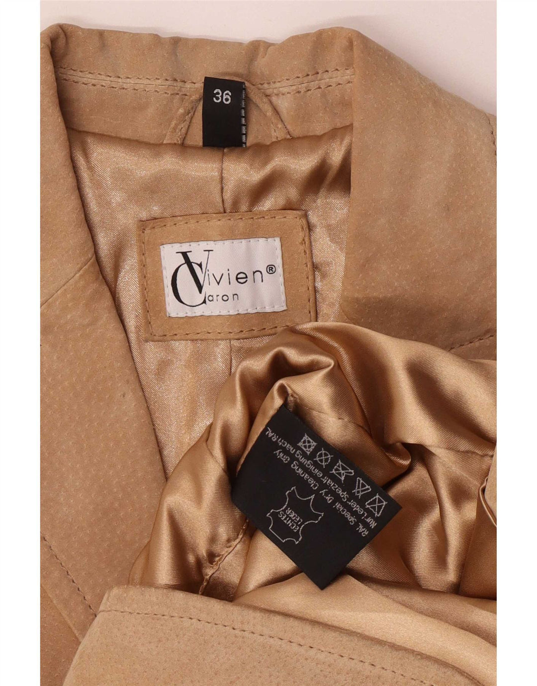 Giacca blazer in pelle scamosciata a 2 bottoni da donna Vivien Caron EU 36 piccola in pelle beige