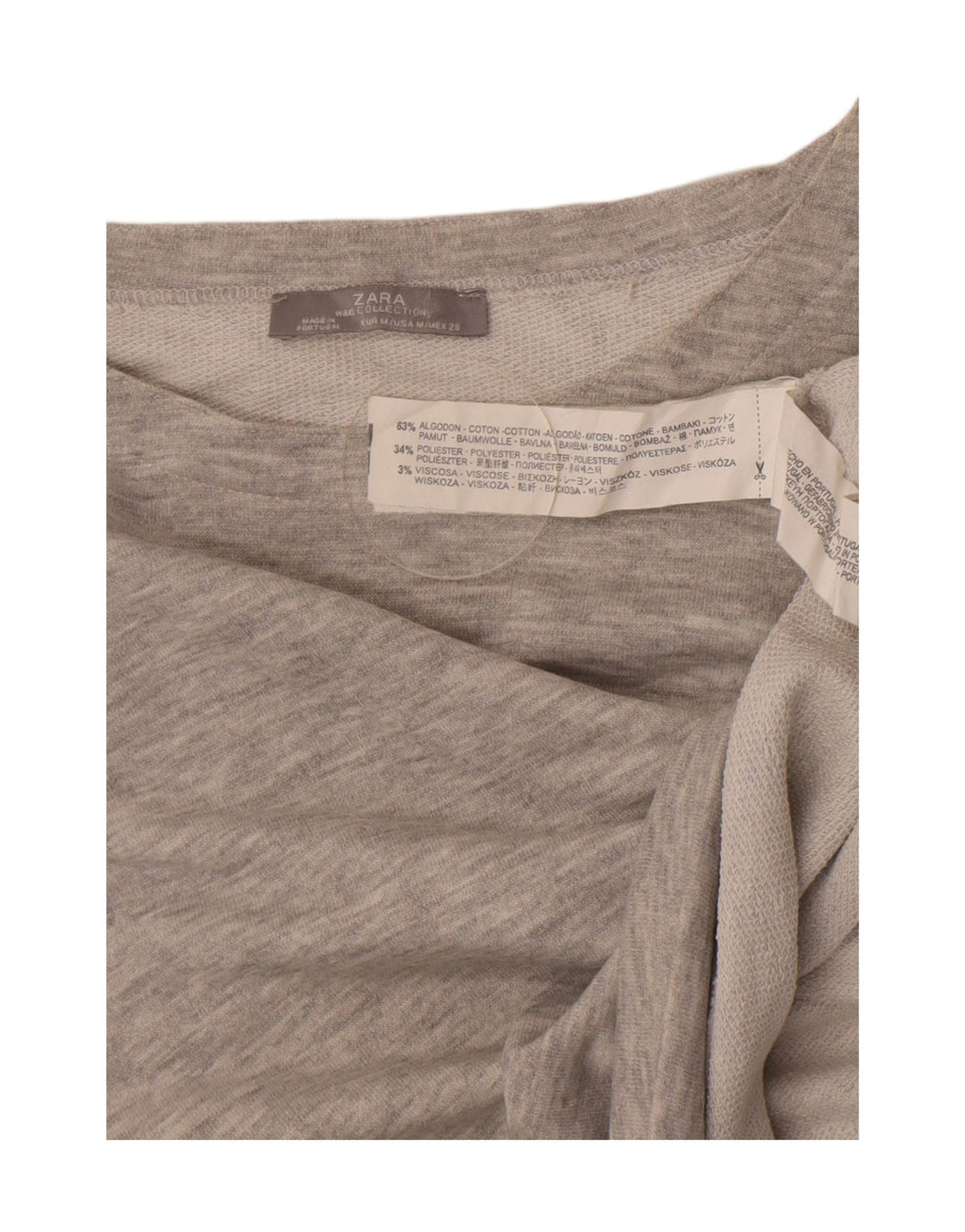 Felpa corta da donna Zara UK 12 Cotone screziato grigio medio