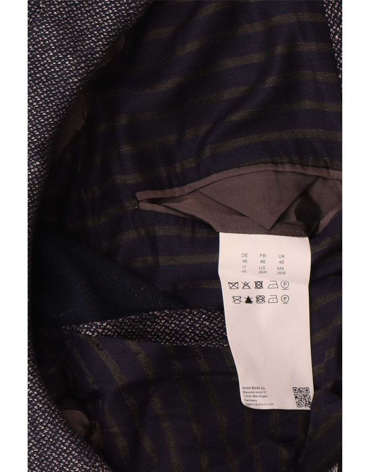 Giacca blazer da uomo a 2 bottoni Hugo Boss EU 46 piccola in cotone screziato blu navy