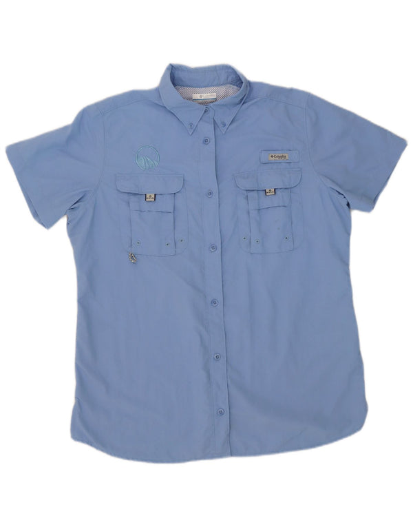 Camicia overshirt a maniche corte da donna Columbia grande in nylon blu
