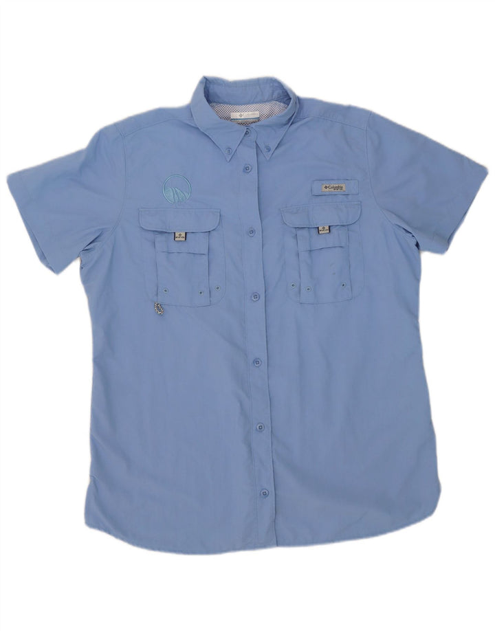 Camicia overshirt a maniche corte da donna Columbia grande in nylon blu