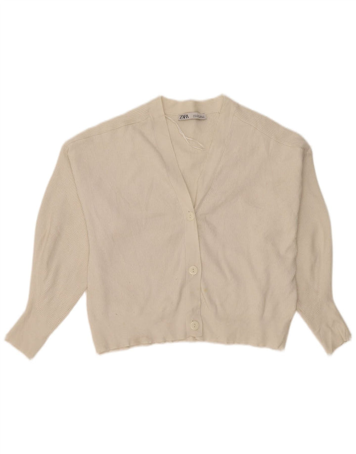 Maglione cardigan oversize da donna Zara UK 16 grande viscosa bianco sporco