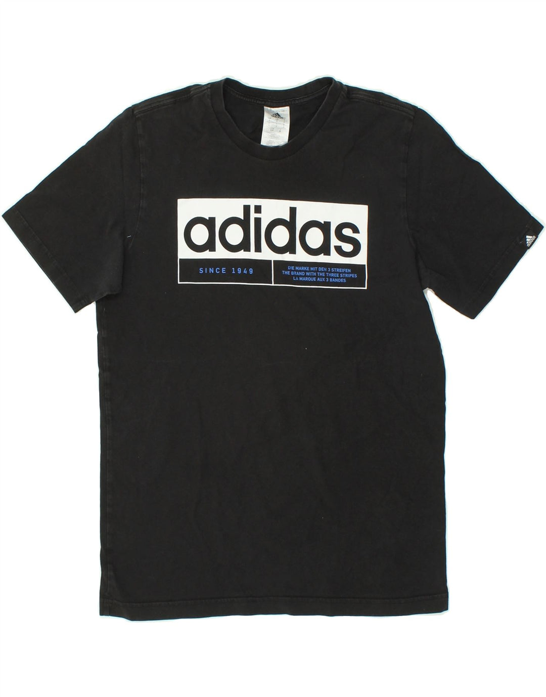 ADIDAS Mens Graphic T-Shirt Top Small Black Cotton Vintage Adidas and Second-Hand Adidas from Messina Hembry 