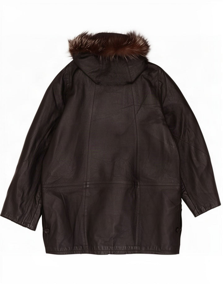 Cappotto oversize in pelle vintage con cappuccio da donna IT 42 Medio Nero