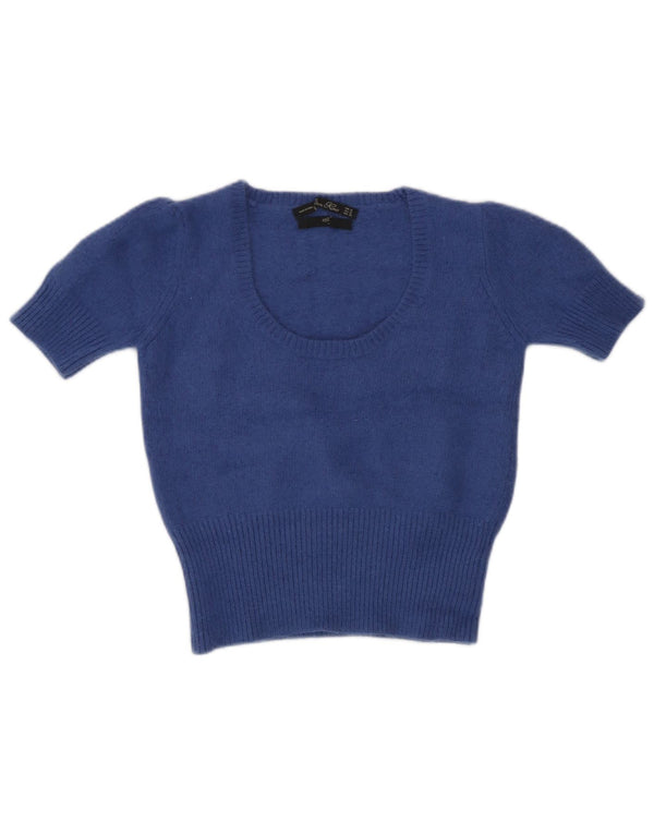 Zara Womens Crop Boat Neck Jumper Sweater UK 12 Medium Navy Blue