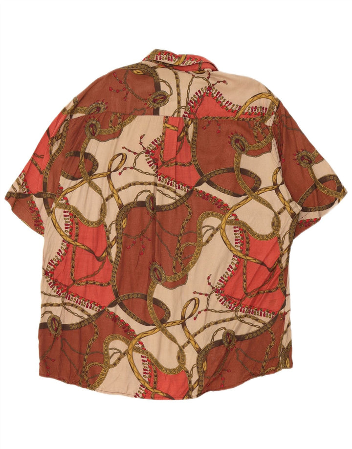Camicia a maniche corte vintage da uomo con motivo astratto, grande in viscosa marrone