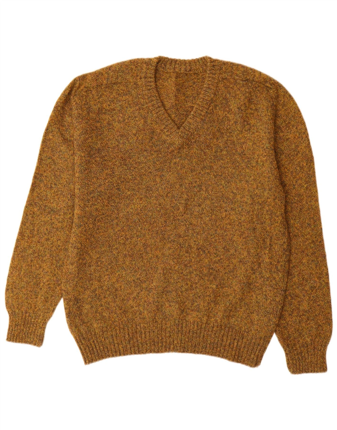 Maglione vintage da uomo con scollo a V, grande lana screziata color kaki