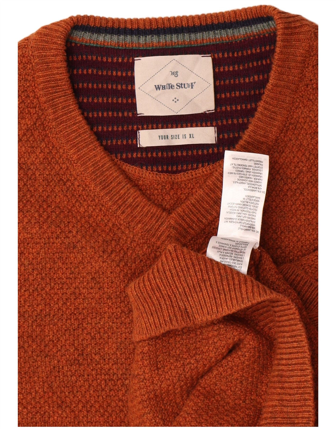 Maglione da uomo con scollo a V White Stuff XL in lana arancione