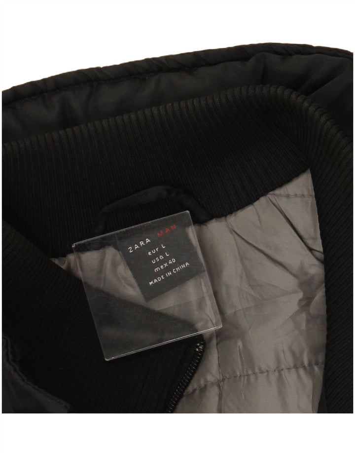 Giubbotto bomber con cappuccio da uomo ZARA UK 40 grande nylon nero