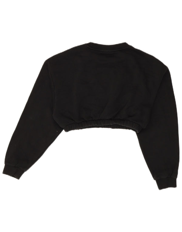 Felpa corta da donna con grafica Adidas, maglione UK 8, piccola, cotone nero