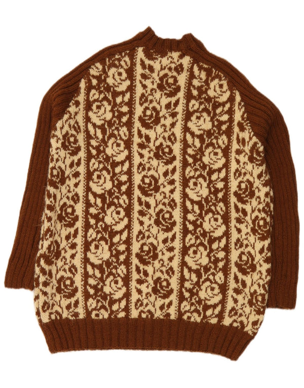 Maglione maglione girocollo da donna vintage UK 18 XL marrone floreale