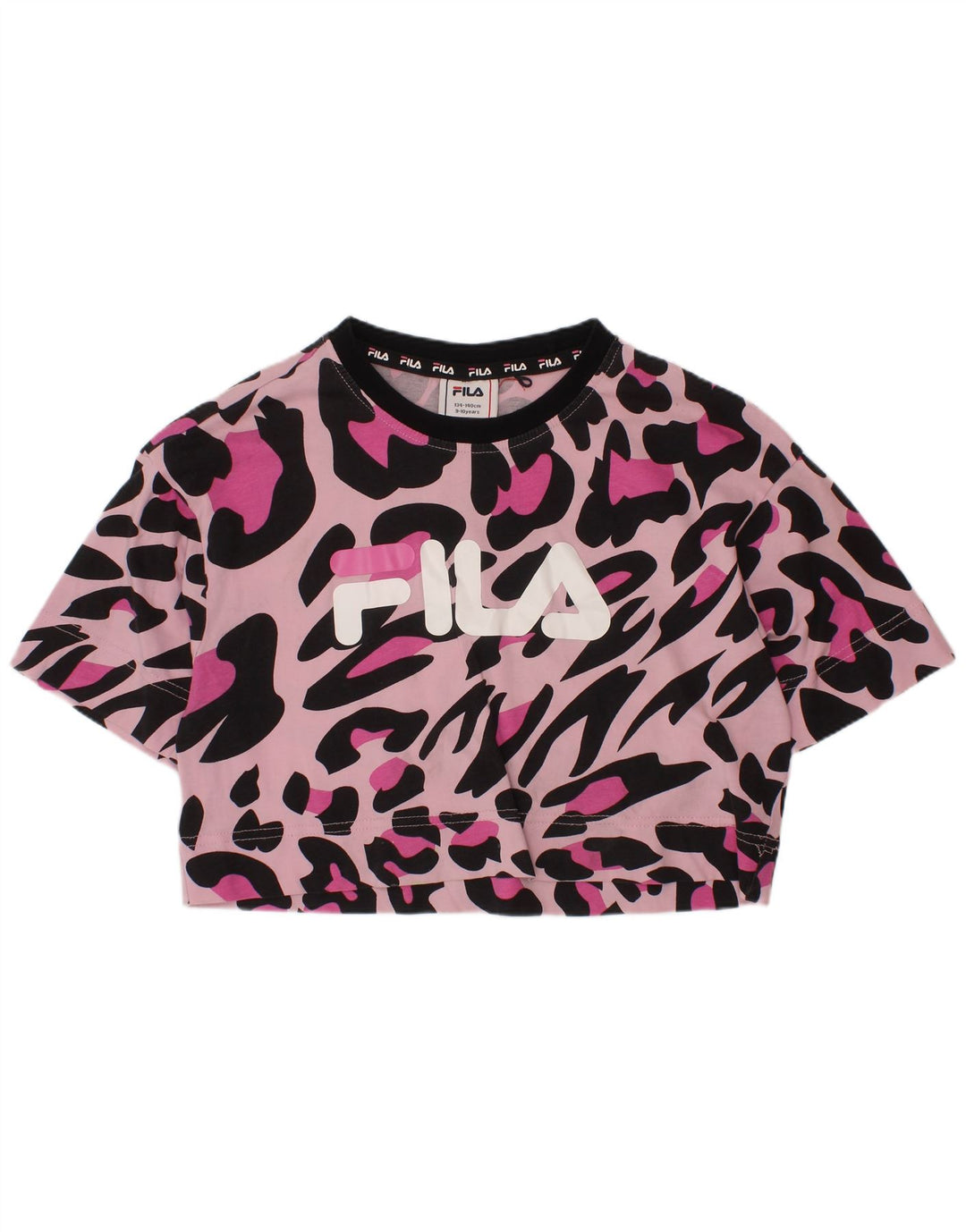 T-shirt corta con grafica FILA per ragazze 9-10 anni in cotone rosa con stampa animalier