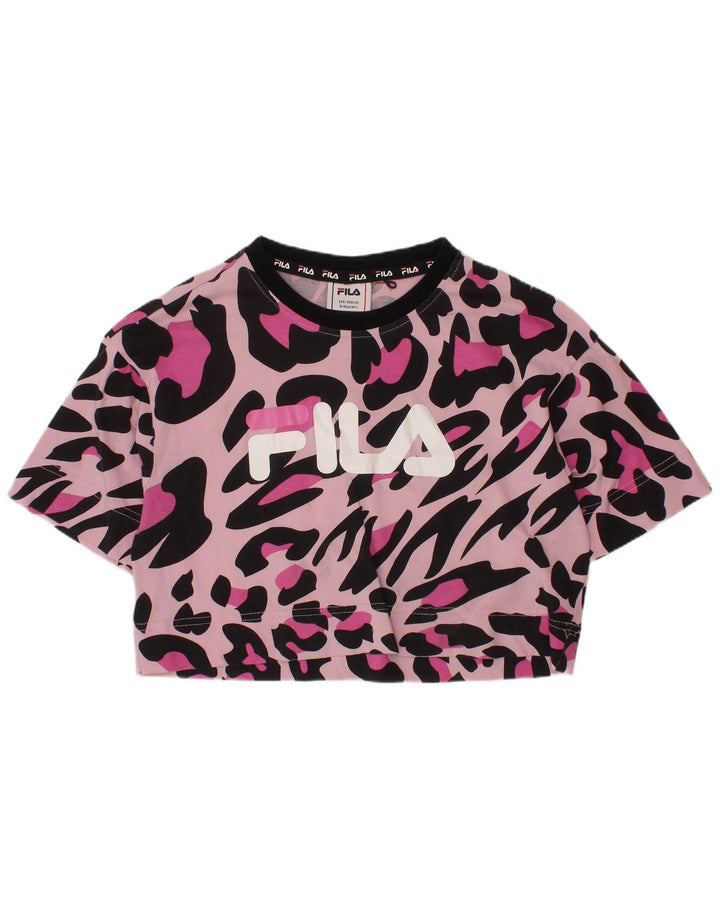 T-shirt corta con grafica FILA per ragazze 9-10 anni in cotone rosa con stampa animalier