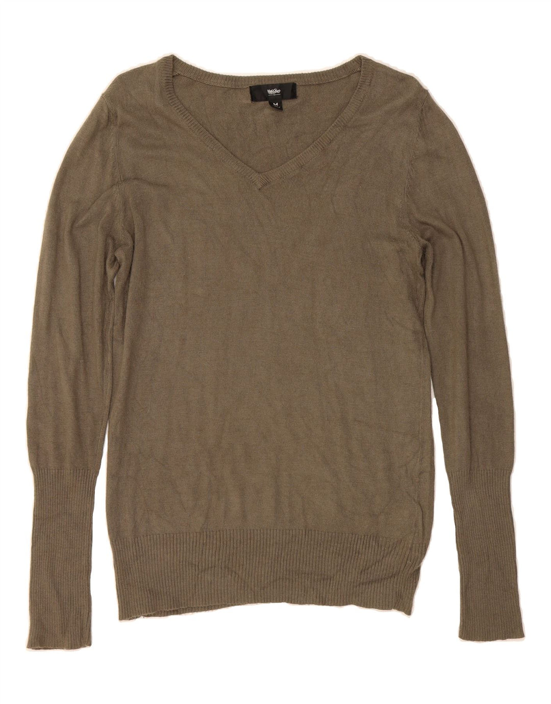 MOSSIMO Womens V-Neck Jumper Sweater UK 12 Medium Khaki Nylon Vintage Mossimo and Second-Hand Mossimo from Messina Hembry 