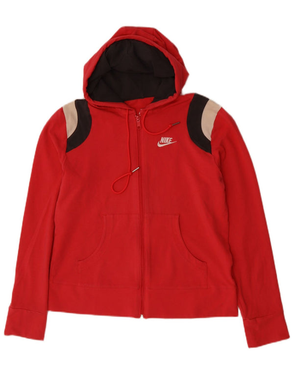 Felpa con cappuccio e zip da donna Nike UK 16/18 XL Cotone color block rosso