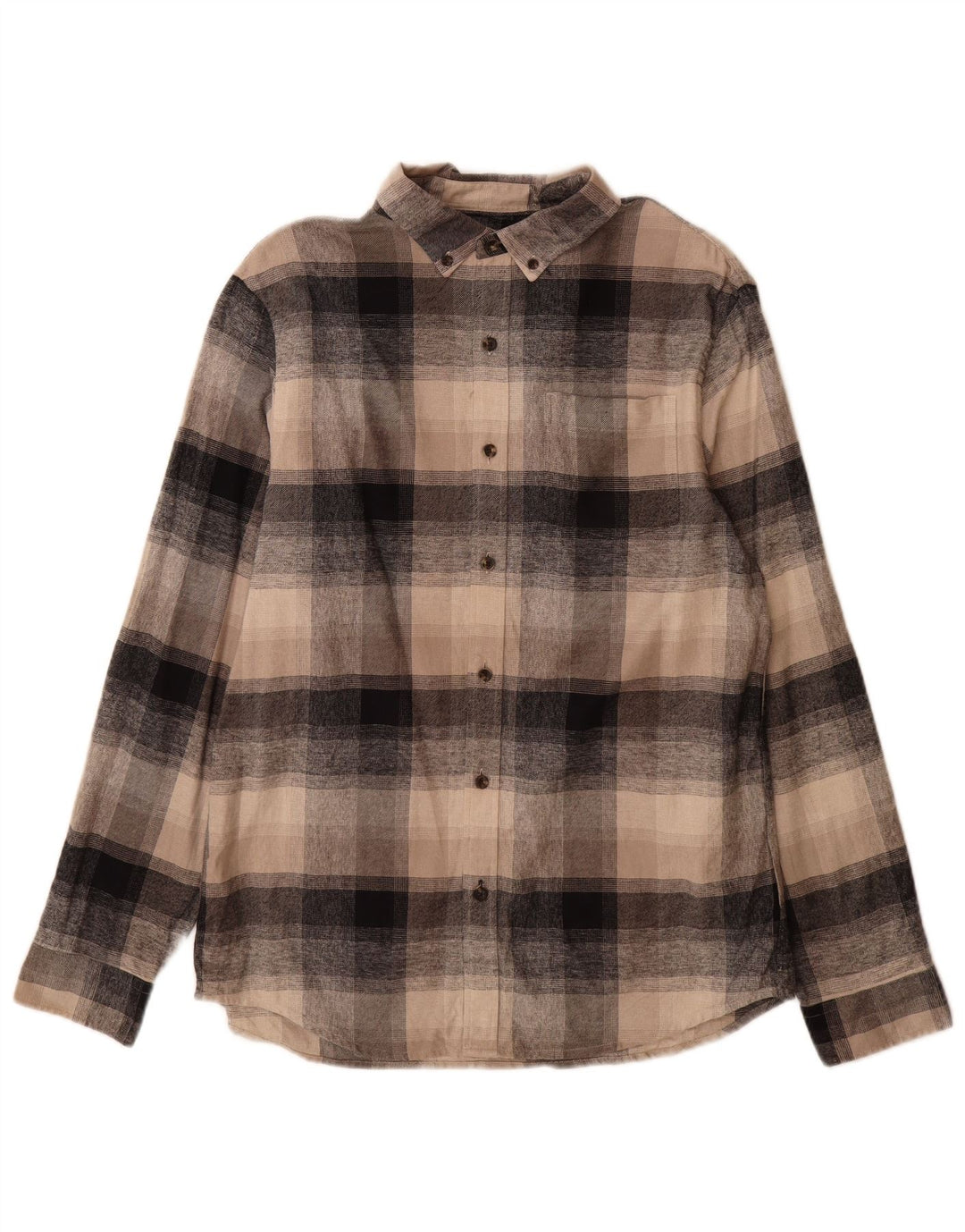 Camicia in flanella da uomo Marks & Spencer, cotone a quadri marroni grandi