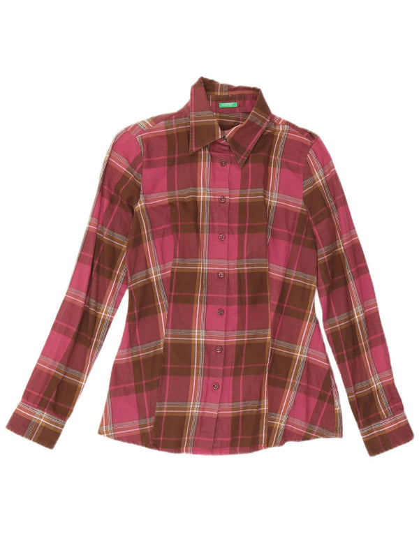 Camicia in flanella da donna Benetton UK 10 piccolo quadretto bordeaux