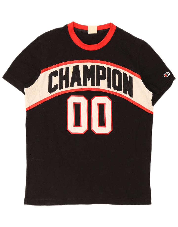 T-shirt grafica da uomo Champion Top in cotone color block medio nero