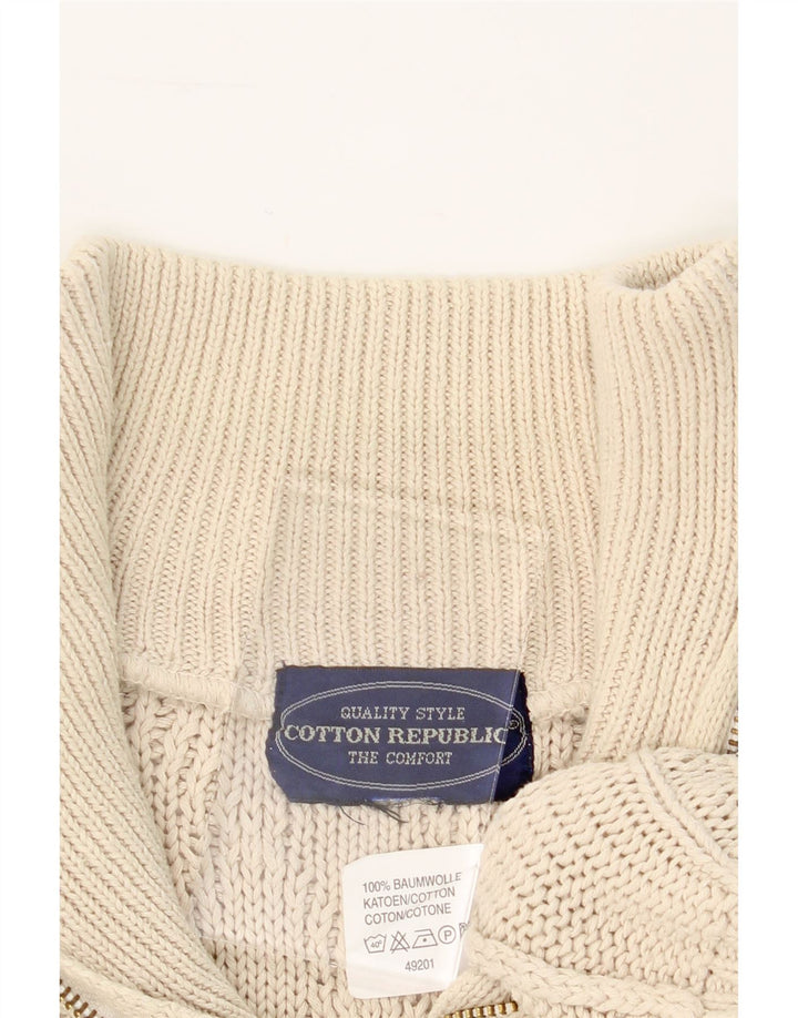 COTTON REPUBLIC Mens Zip Neck Jumper Sweater Medium Off White Cotton Vintage Cotton Republic and Second-Hand Cotton Republic from Messina Hembry 