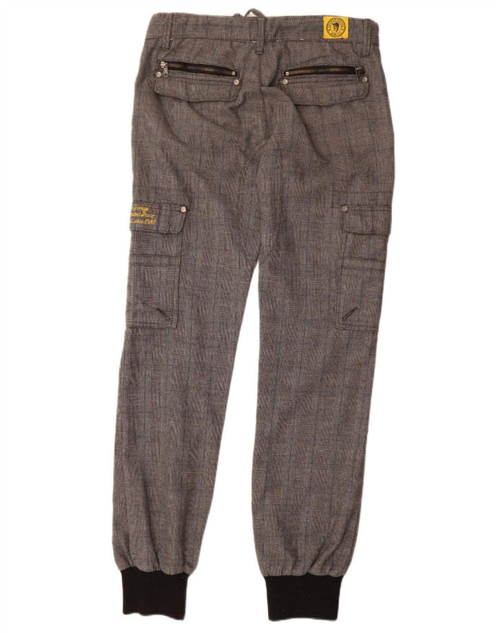 Pantaloni cargo da jogging da uomo Frankie Garage W33 L34 poliestere a quadri grigi