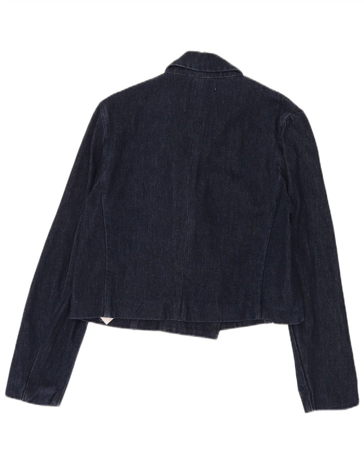 Giacca blazer in denim doppio petto corta da donna Zara UK 10 piccola blu navy
