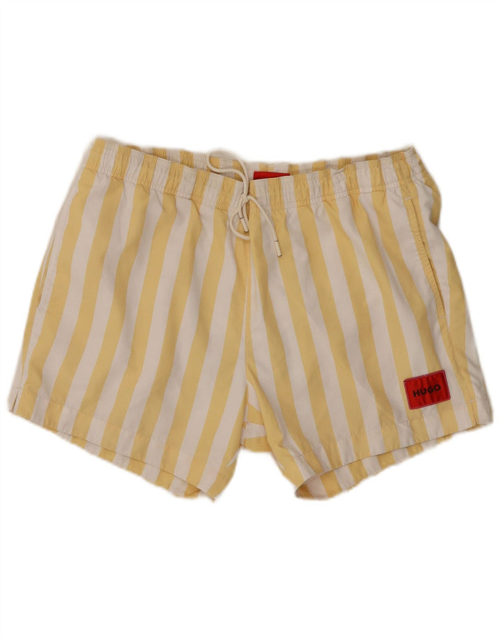 Pantaloncini da bagno da uomo Hugo Boss grandi a righe gialle