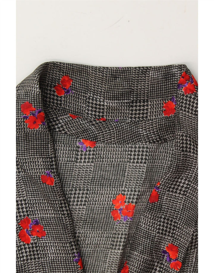 VINTAGE Womens 3/4 Sleeve Blazer Jacket UK 16 Large Grey Floral Vintage Vintage and Second-Hand Vintage from Messina Hembry 