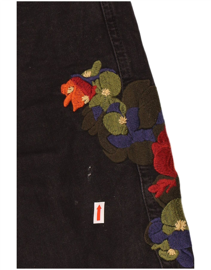 Pantaloncini di jeans grafici da donna Zara EU 38 piccoli W28 neri floreali bohémien
