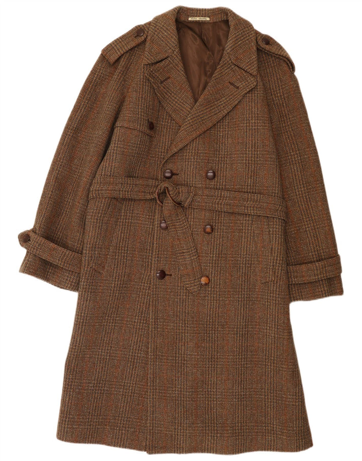 Cappotto doppiopetto militare da uomo Profilo UK 36 piccolo quadretto marrone