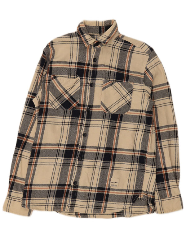 Camicia da uomo in flanella vestibilità regolare Jack & Jones in cotone a quadri beige piccolo