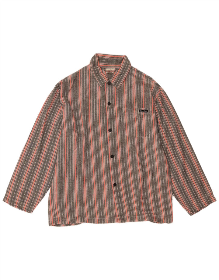 CALVIN KLEIN Camicia ampia da uomo piccola in cotone a righe grigie