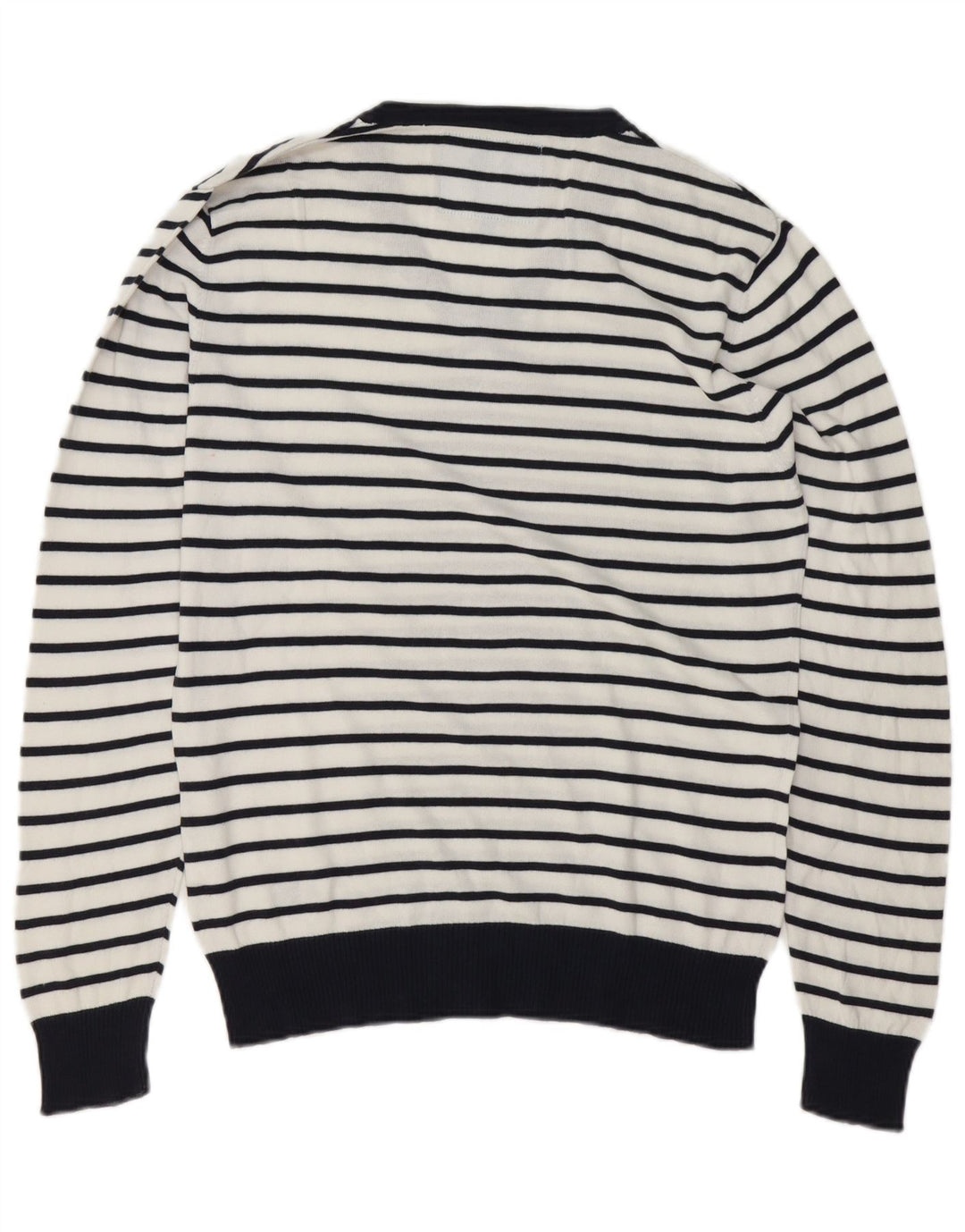 Maglione da uomo con scollo a V Americanino in cotone a righe bianche medie