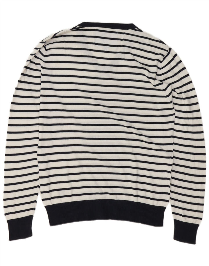 Maglione da uomo con scollo a V Americanino in cotone a righe bianche medie