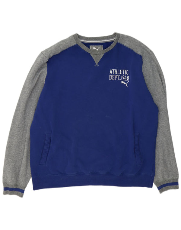 Puma Mens Graphic Sweatshirt Jumper 2XL Blue Colourblock Cotton