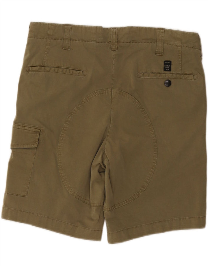 REPLAY Pantaloncini cargo da uomo W29 piccoli in cotone kaki