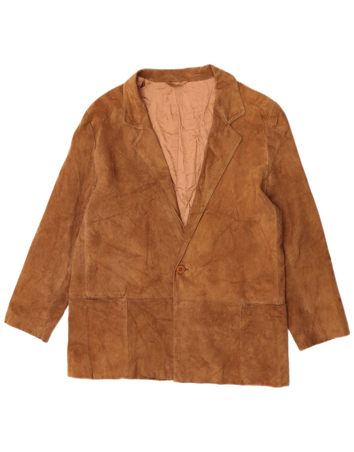 Giacca blazer vintage da uomo in pelle scamosciata a 1 bottone UK 36 piccola marrone