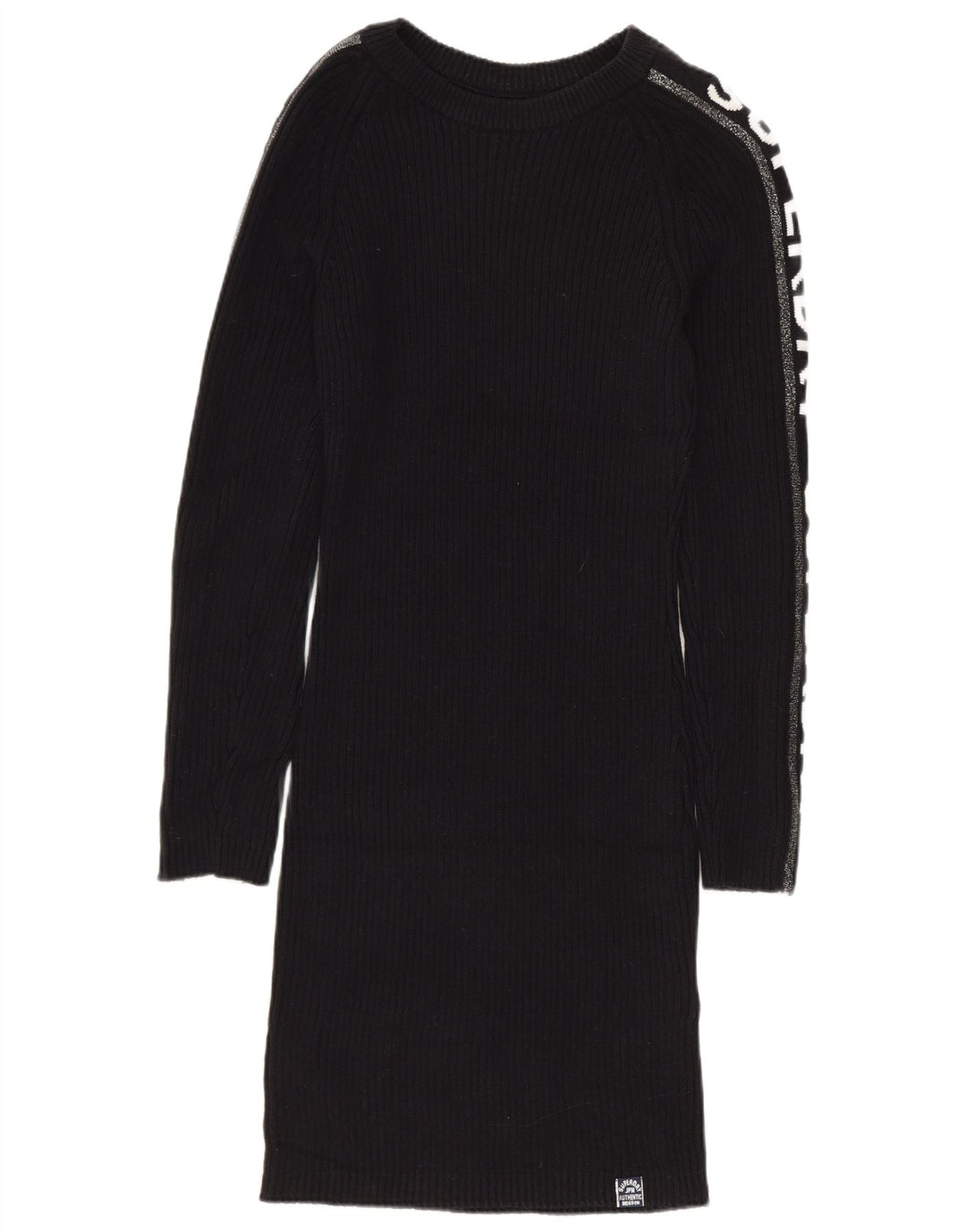 Abito maglione grafico da donna SUPERDRY UK 12 cotone nero medio