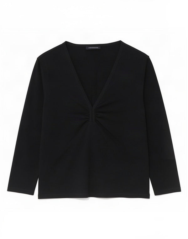 Top da donna French Connection manica 3/4 UK 12 cotone nero medio