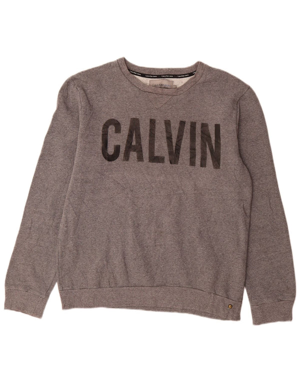 Calvin Klein Jeans Felpa grafica da uomo Maglione grande cotone chiazzato grigio